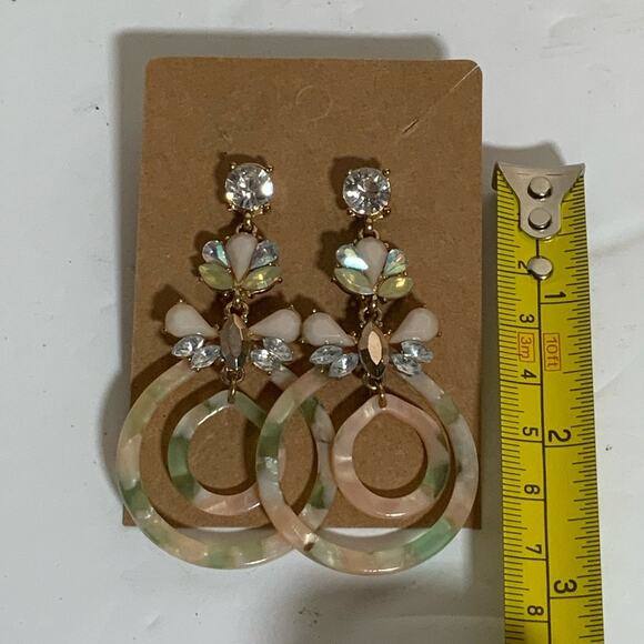 Nicole Miller Glistening Sand & Green Dangling Earrings - USED - Picture 2 of 2